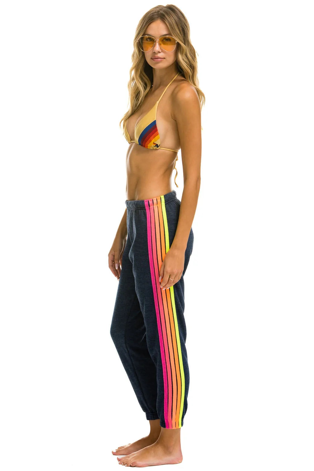 5 Stripe Sweatpants ~ Heather Navy / Neon Rainbow