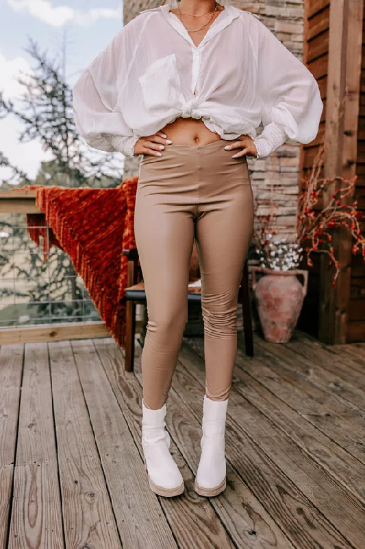 Flirty Allure High Waist Faux Leather Legging In Taupe