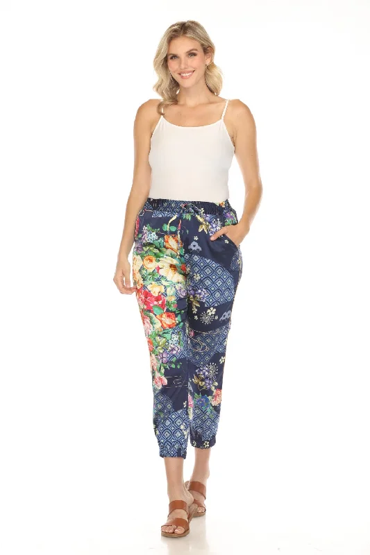 Johnny Was Blue Fanny Alice Floral Silk Jogger Pants C63324B