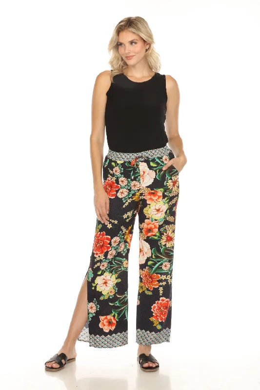 Johnny Was Black Floral Border Split Pants CSW3522-H