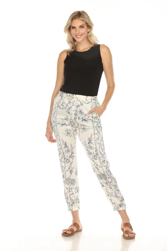 Johnny Was White Tranquil Presley Floral Silk Jogger Pants C63724