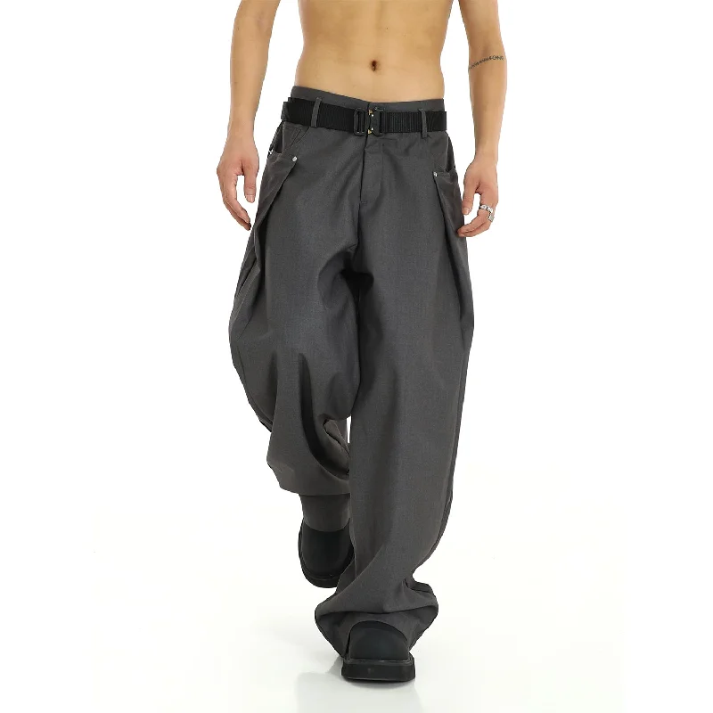 Casual Side Button Pleated Pants