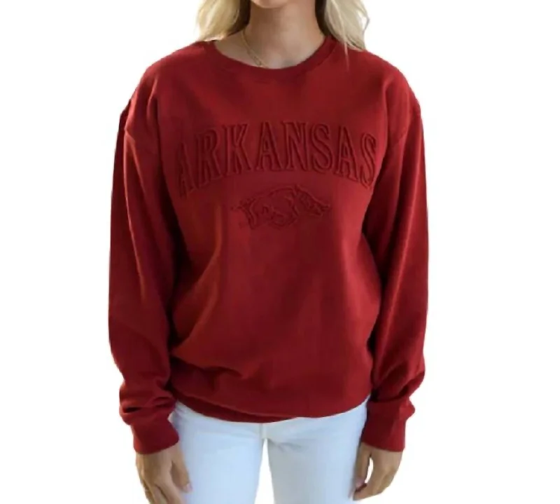 Arkansas Embossed Crew Top In Crimson