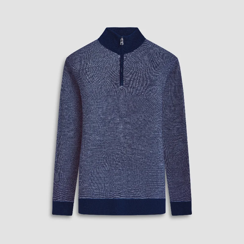 Bird's Eye Jacquard Quarter-Zip Mock Neck Sweater