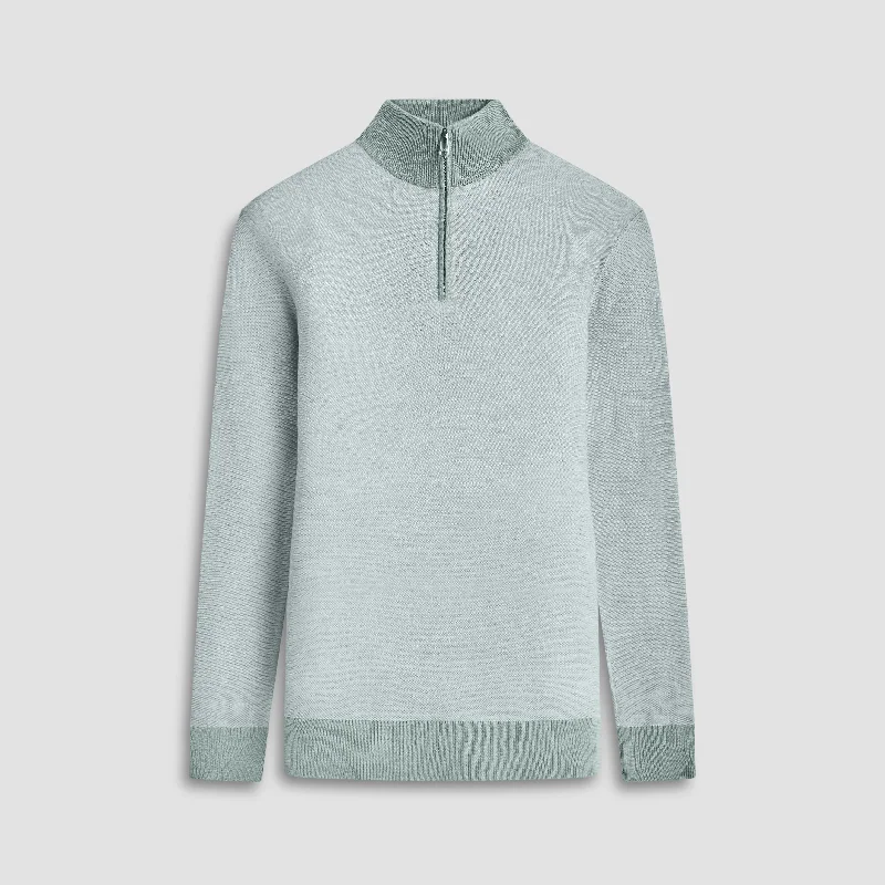 Bird's Eye Jacquard Quarter-Zip Mock Neck Sweater