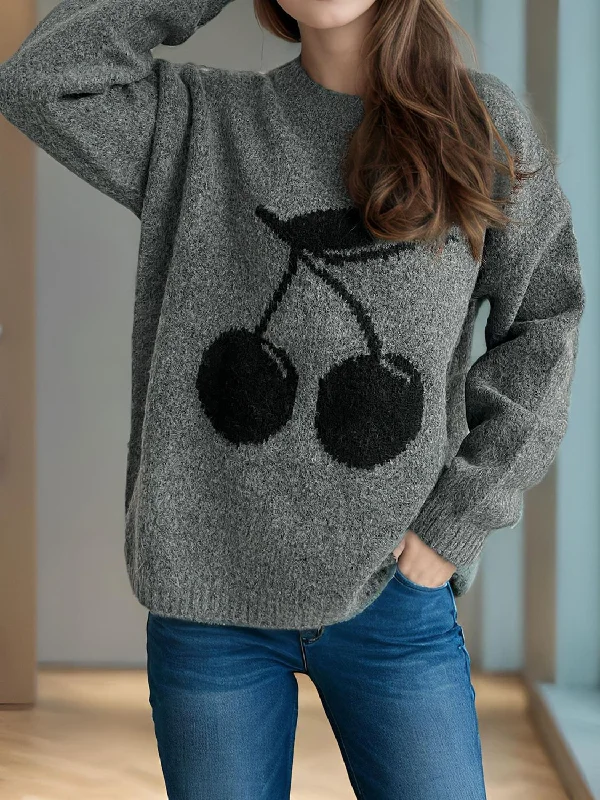 Cherry Round Neck Long Sleeve Sweater