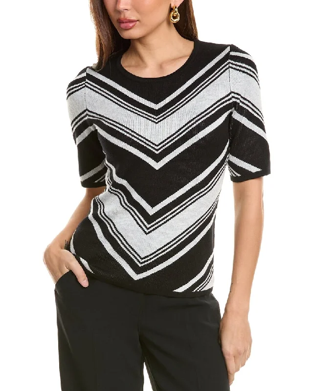 T Tahari Elbow-Sleeve Mitered Chevron Sweater