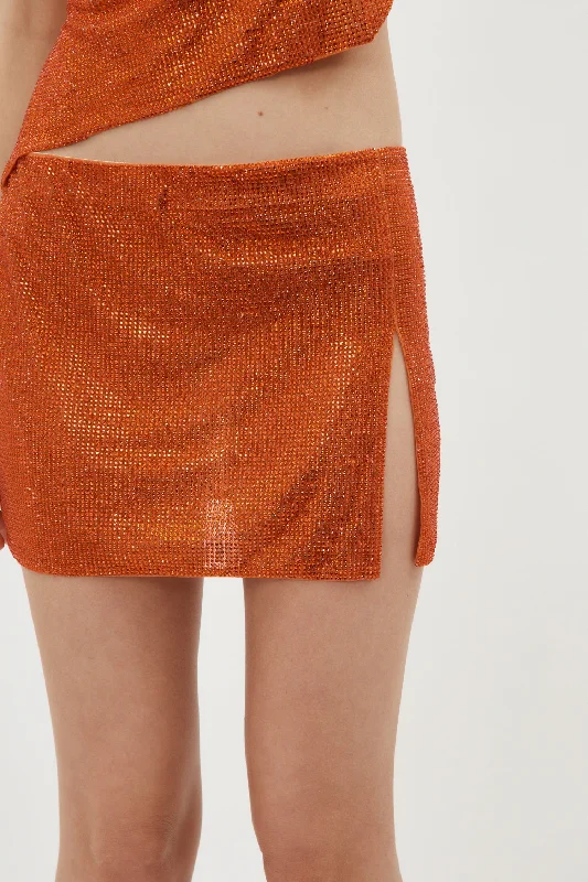 Crystal Embellished Vibrant Orange Mini Skirt