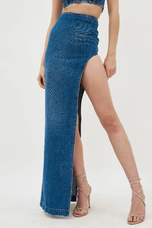 Denim Indigo Blue Skirt with High Slit