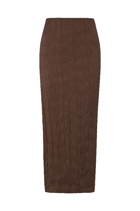 Lala Crinkle Pencil Midi Skirt In Brown