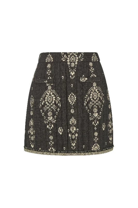 Nala Quilted Floral Print Mini Skirt In Black