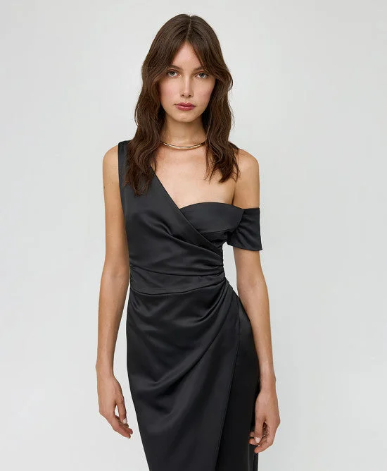 Access Fashion Satin Long Black Dress