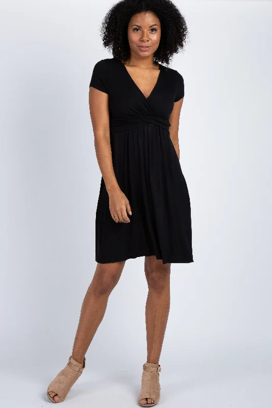 Black Draped Front Nursing Dress