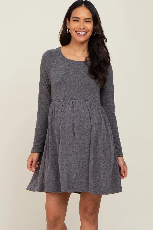 Charcoal Heathered Long Sleeve Maternity Dress