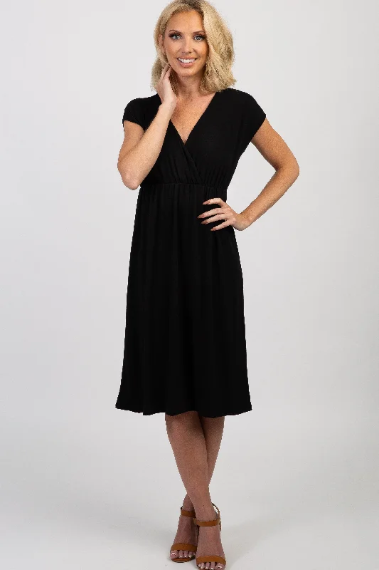 PinkBlush Black Draped Nursing Dress