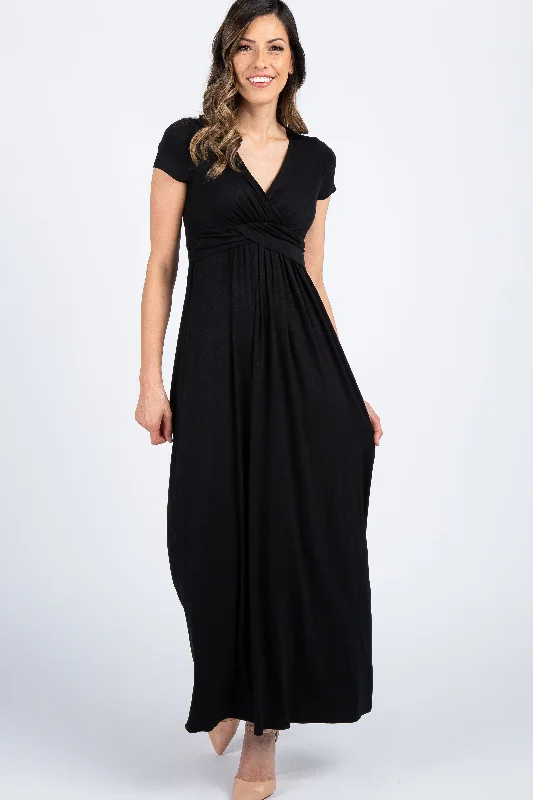 PinkBlush Petite Black Draped Nursing Maxi Dress