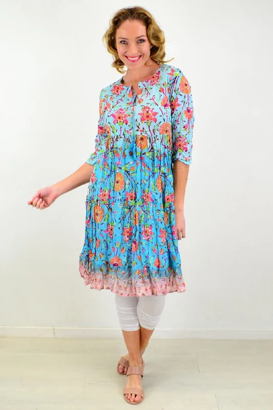 Breeze Floral Tie Neck Tunic Dress