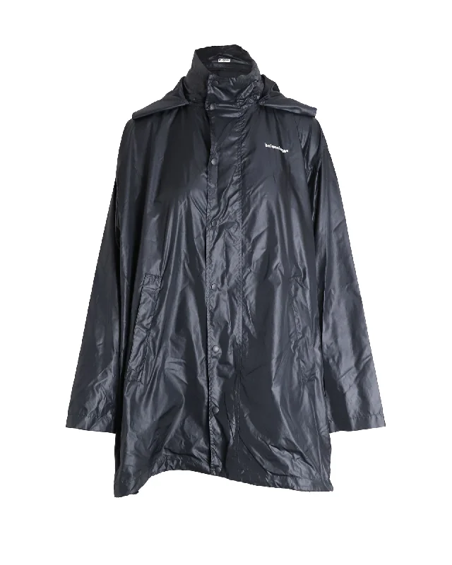 Balenciaga Lightweight Hooded Windbreaker Jacket in Black Nylon