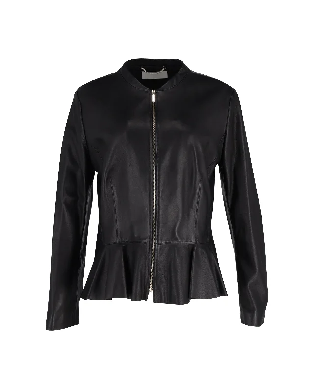 BOSS Zip Peplum Jacket in Black Lambskin Leather