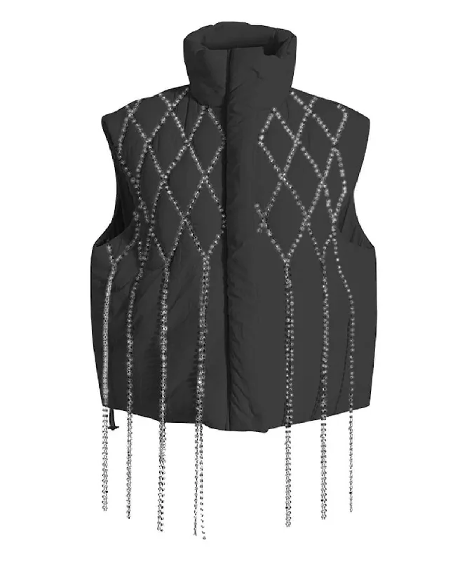 Crystallized Loose Sleeveless Waistcoat In Black