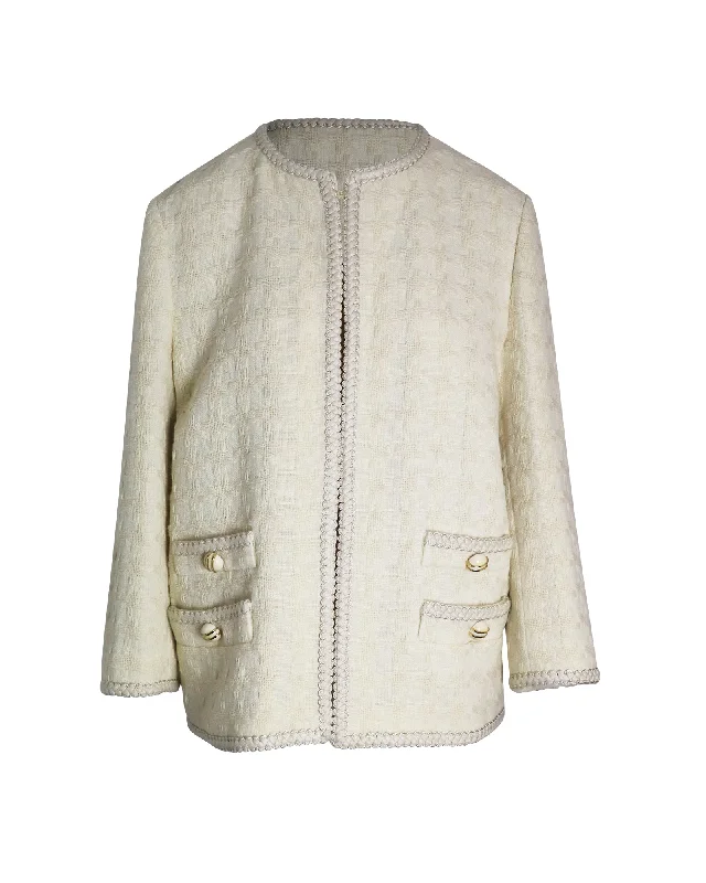 Gucci Houndstooth Open-Front Jacket in Cream Wool Tweed