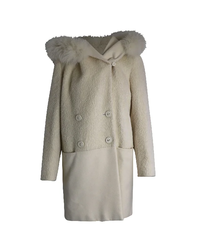 Max Mara Vicky Double-Breasted Coat in White Alpaca Blend