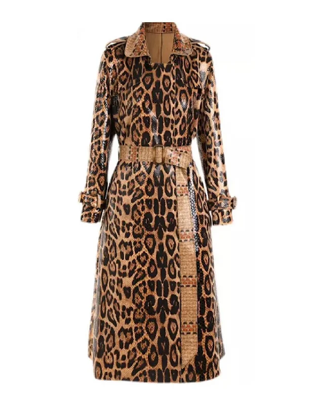 PU Leather Snake Pattern Midi Coat