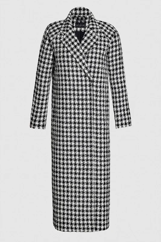 Tweed Houndstooth Suri Alpaca Maxi Raglan Sleeve Coat