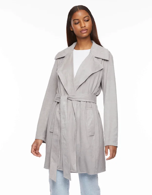 Vegan Suede Stretch Belted Wrap Jacket