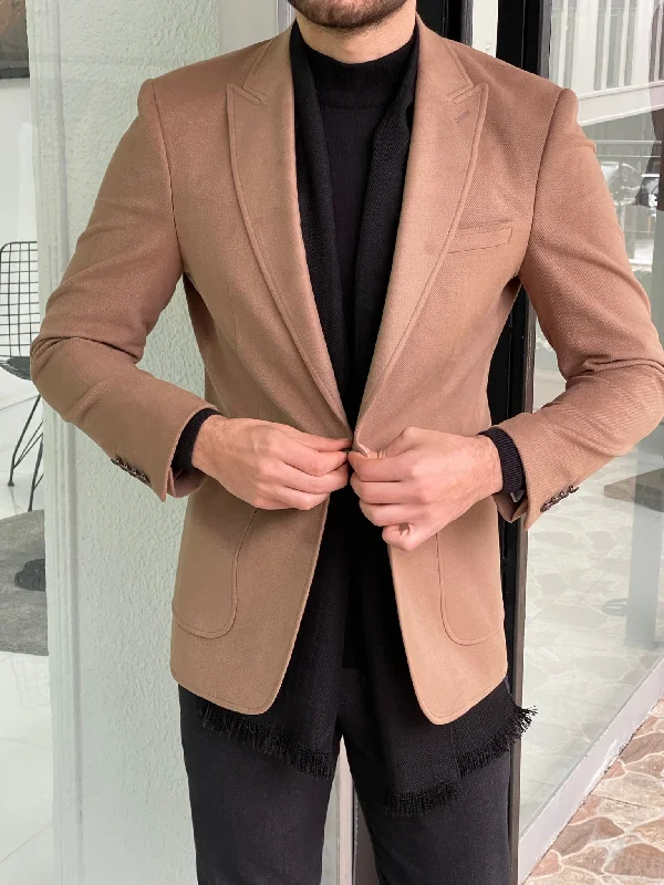 Davis Beige Slim Fit Wool Blazer