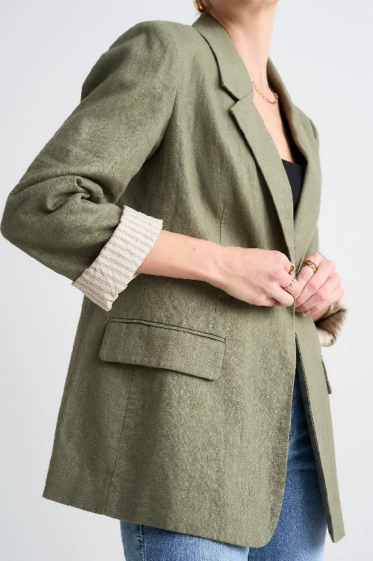 Dock Soft Khaki Ramie Rolled Sleeve Blazer