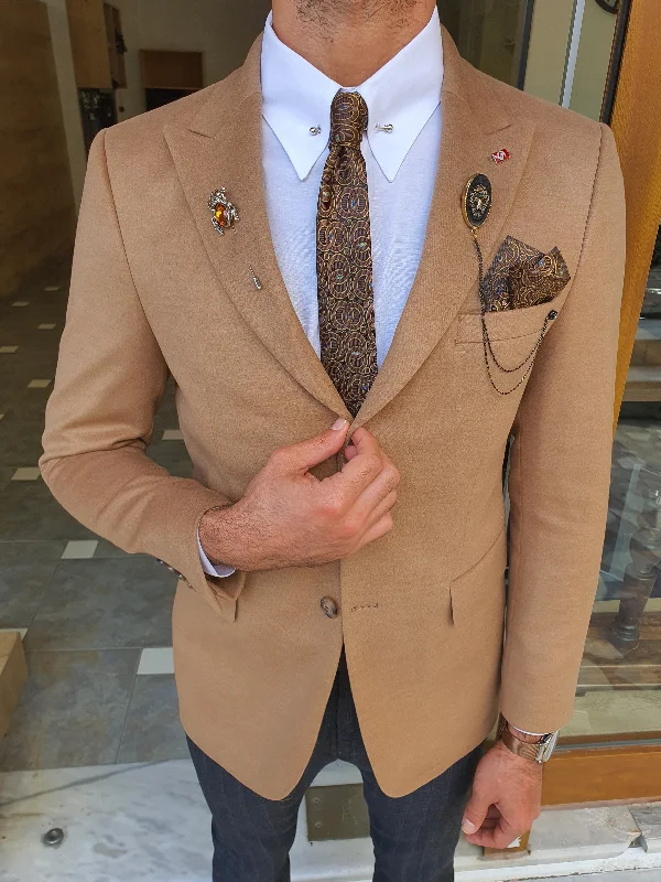 Eros Beige Slim Fit Wool Coat