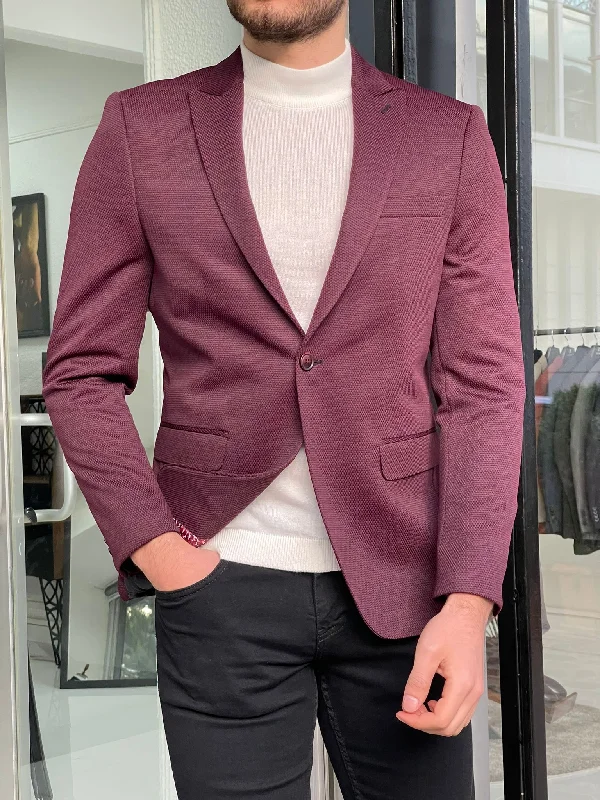 Hazel Burgundy Slim Fit Peak Lapel Wool Blazer