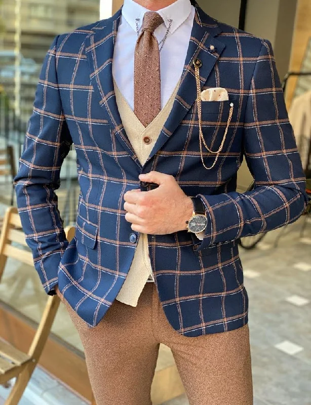 Nevada Blue Slim Fit Plaid Blazer