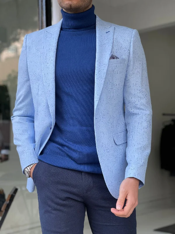 Remy Blue Slim Fit Patterned Linen Blazer