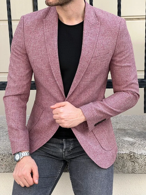 Rockford Burgundy Slim Fit Peak Lapel Wool Blazer