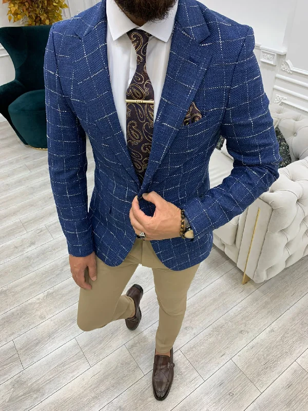 Serra Blue Slim Fit Plaid Blazer