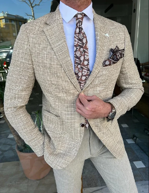 Tampa Beige Slim Fit Check Blazer